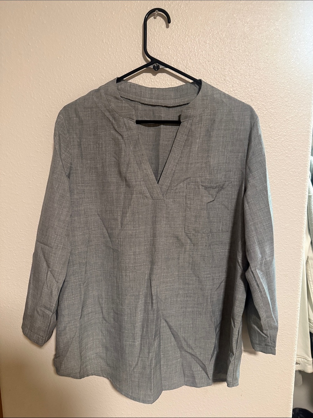 Gray V-Neck Long Sleeve Shirt